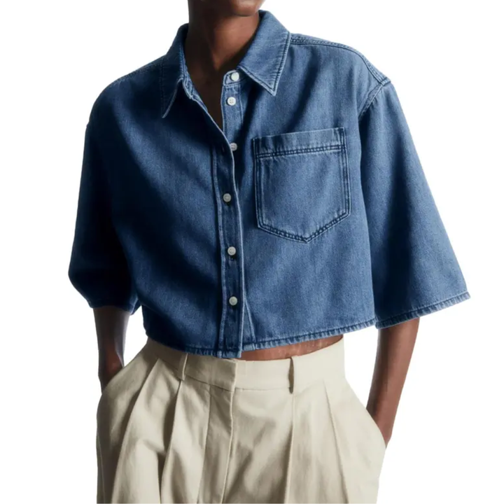 Erin | Cropped Button-Down Denim Shirt Jacket