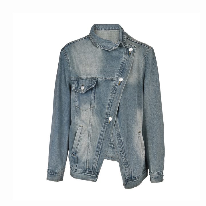 Olivia | Asymmetric Washed Loose Denim Jacket