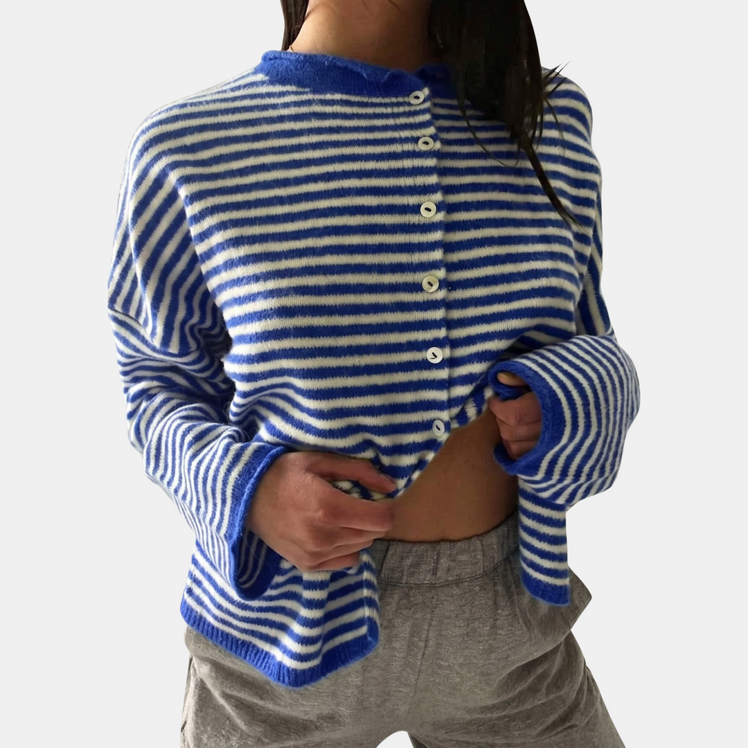 Women's Loose Fit Striped Knit Open Front Cardigan Sweater