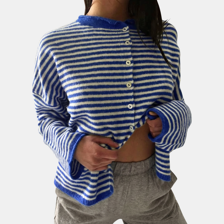 Women's Loose Fit Striped Knit Open Front Cardigan Sweater