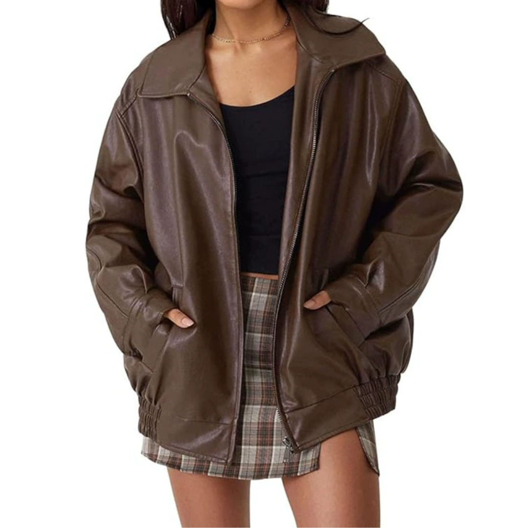 Jasmine | Oversized Moto Faux Leather Coat