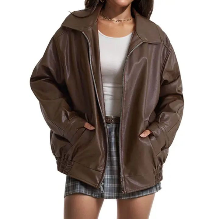 Lily | Moto-Inspired Faux Leather Oversized Jacket