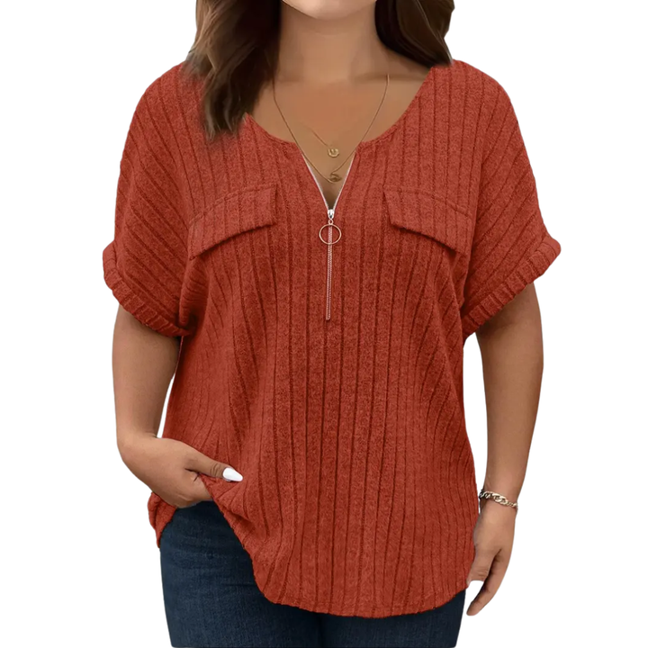 Tamara | Relaxed Half-Zip Ribbed Tee