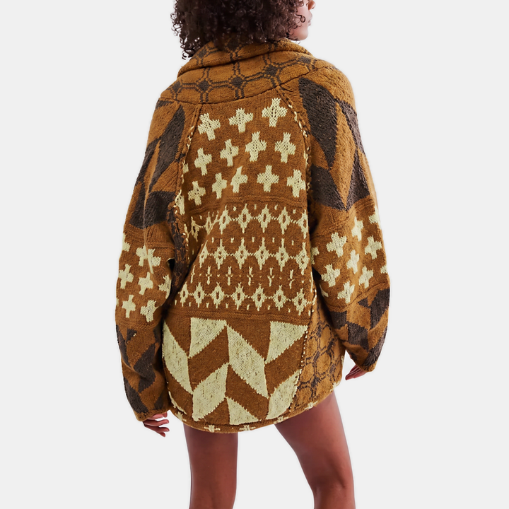Women's Y2K Abstract Print Lapel Button Down Oversized Knit Cardigan