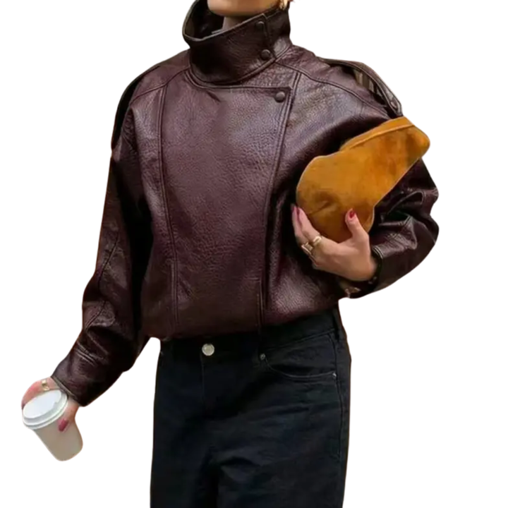 Quinn | Vintage Lychee-Texture Leather Jacket