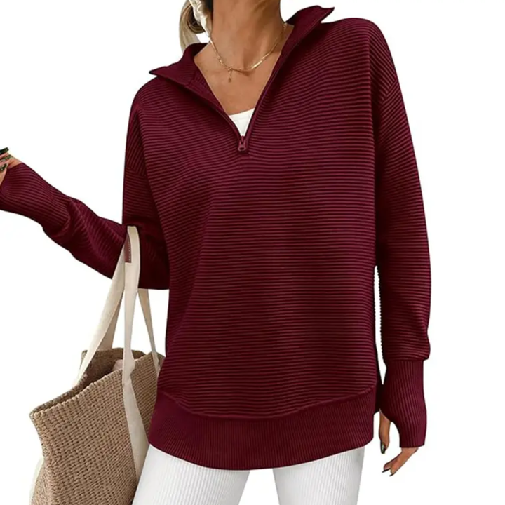 Zoe | Cosy Ribbed Quarter-Zip Pullover Sweater