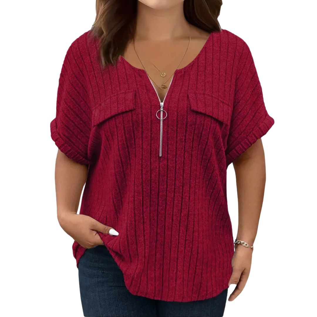 Tamara | Relaxed Half-Zip Ribbed Tee