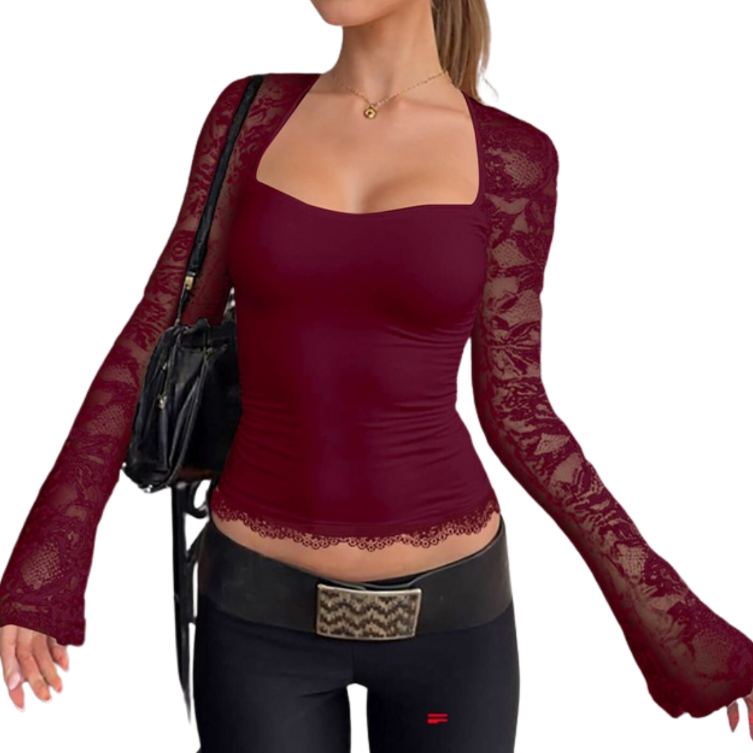 Yasmin | Sheer Lace Floral Ruffle Tee