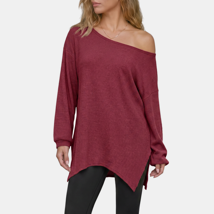 Women's Off Shoulder Asymmetrical Neck Ribbed Oversized Sweater Top