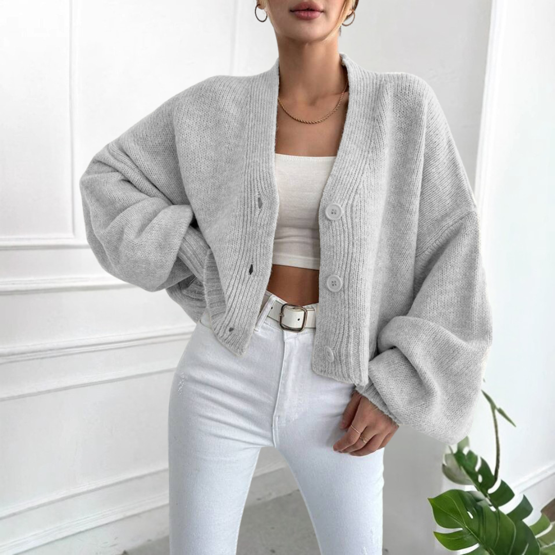 Imogen | Casual Crop Lantern Sleeve Cardigan