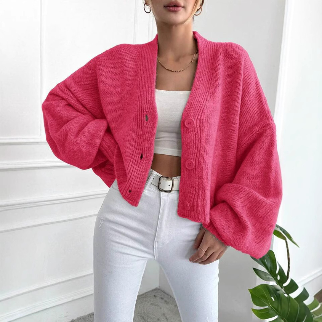 Imogen | Casual Crop Lantern Sleeve Cardigan