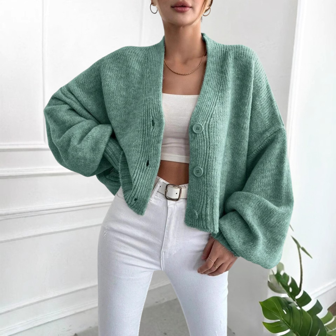 Lauren | Casual Crop Lantern Sleeve Cardigan