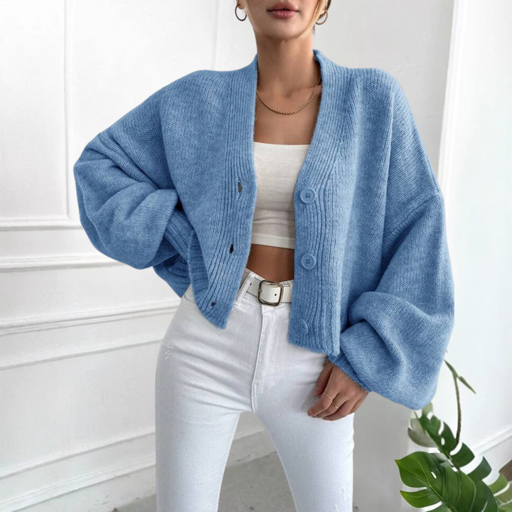 Molly | Casual Crop Lantern Sleeve Cardigan
