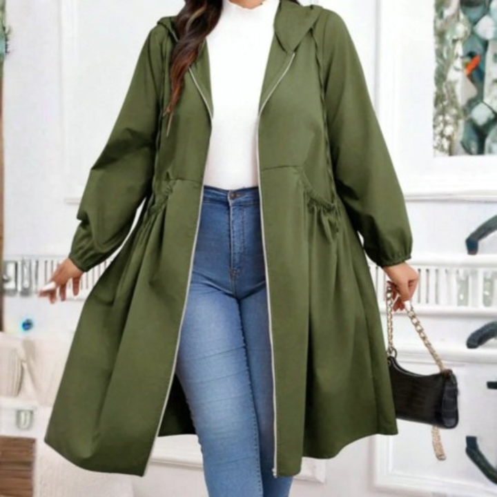 Kara | Casual Plus Size Drawstring Zip-Up Long Sleeve Hooded Coat