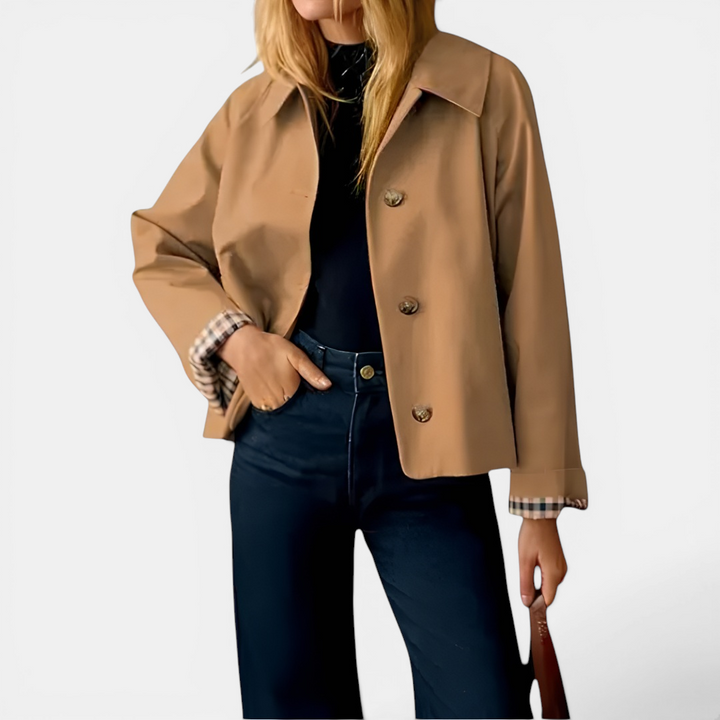 Hayley | Plaid-Lined Cropped Trench Coat