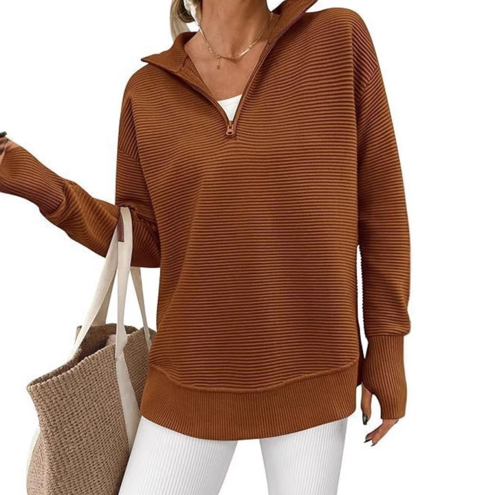 Zoe | Cosy Ribbed Quarter-Zip Pullover Sweater