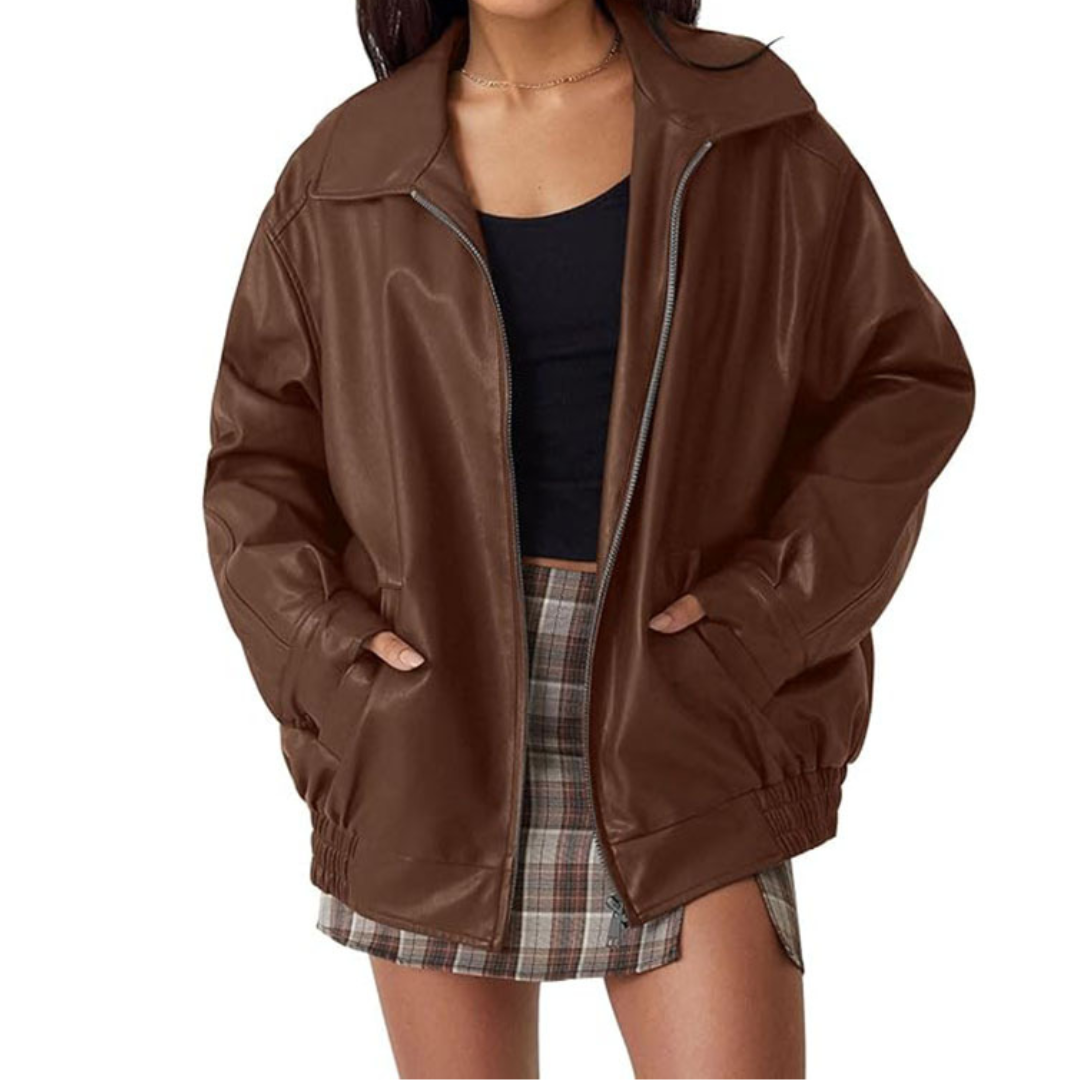Jasmine | Oversized Moto Faux Leather Coat