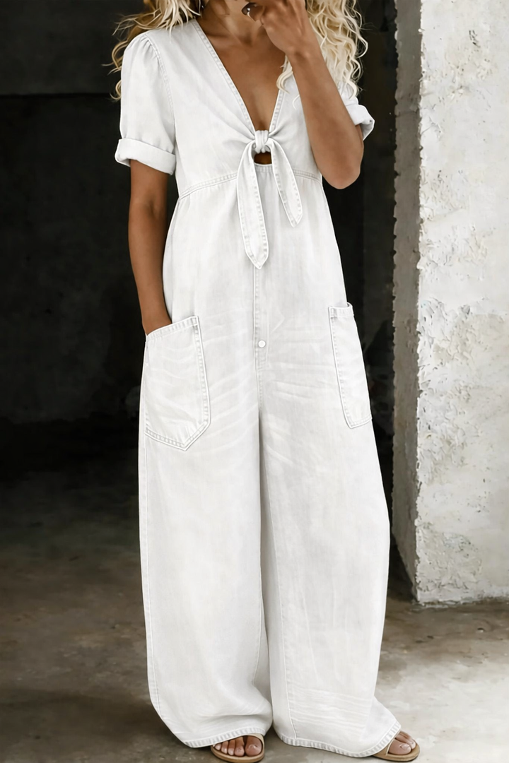 Matilda - Short Sleeve Jumpsuit with V-Neck
