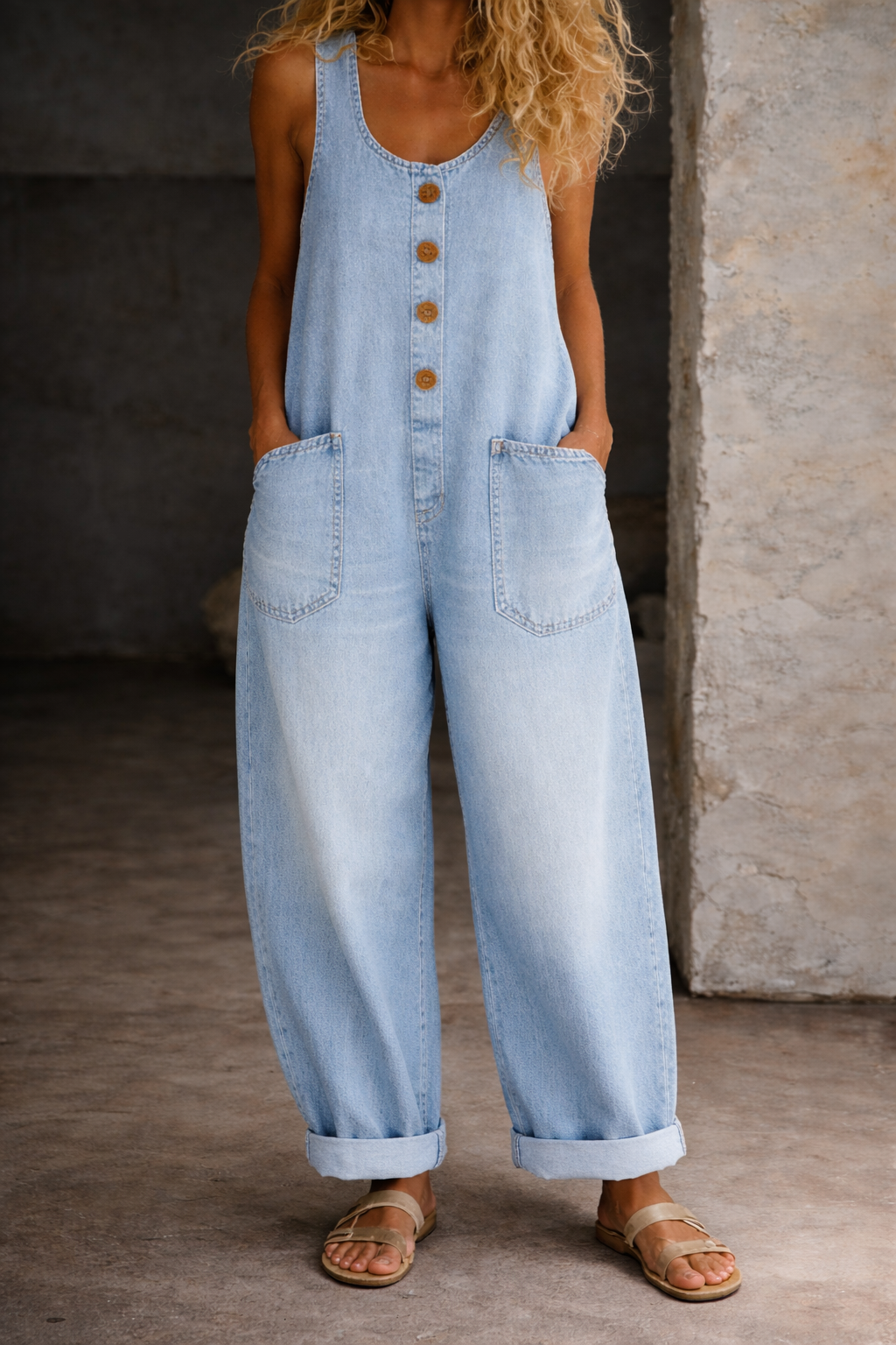 Ava - Vintage Washed Cotton Denim Overalls