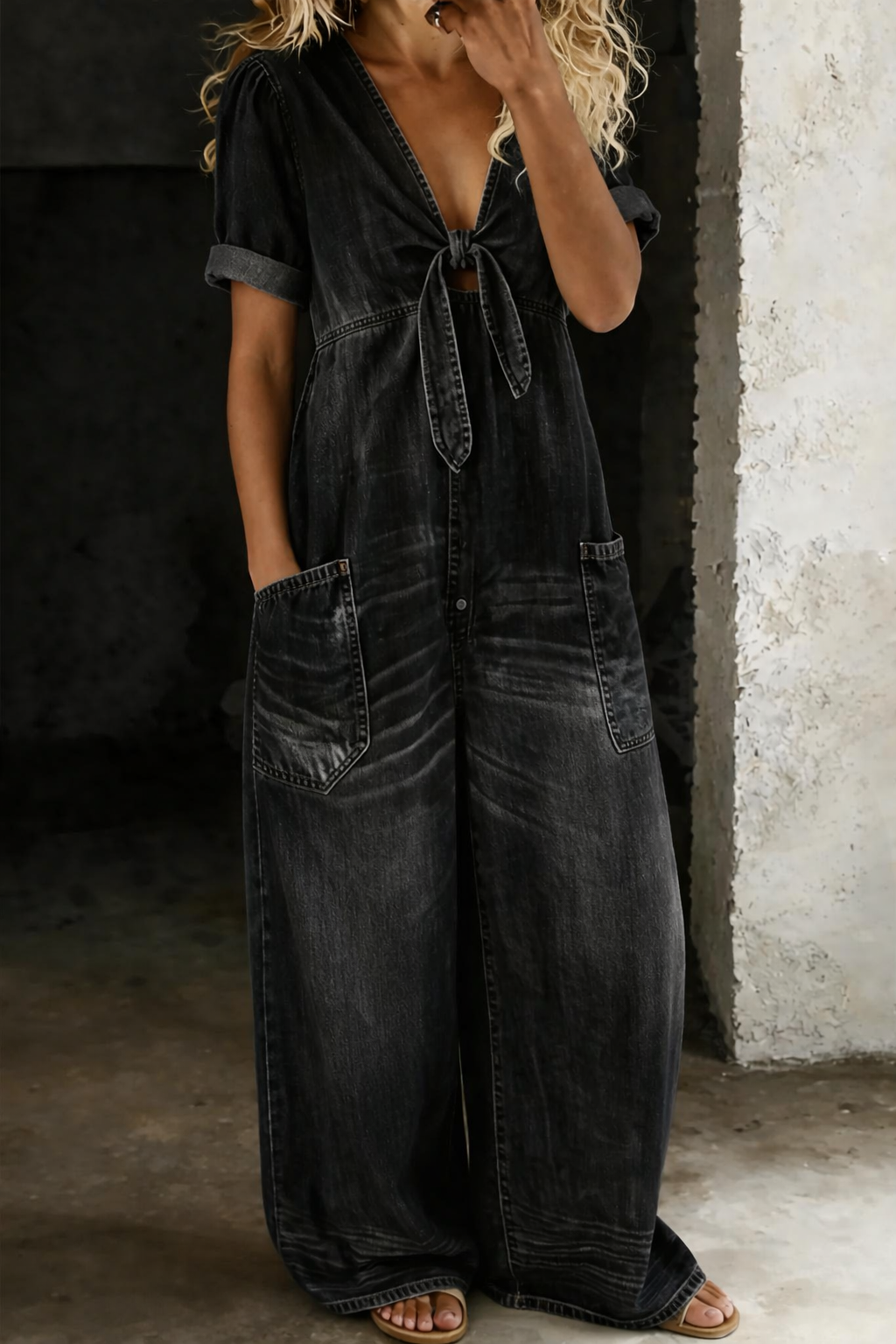 Matilda - Short Sleeve Jumpsuit with V-Neck