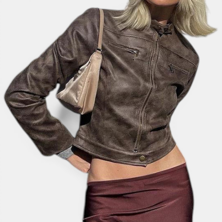 Yasmin | Distressed Slim-Fit PU Jacket