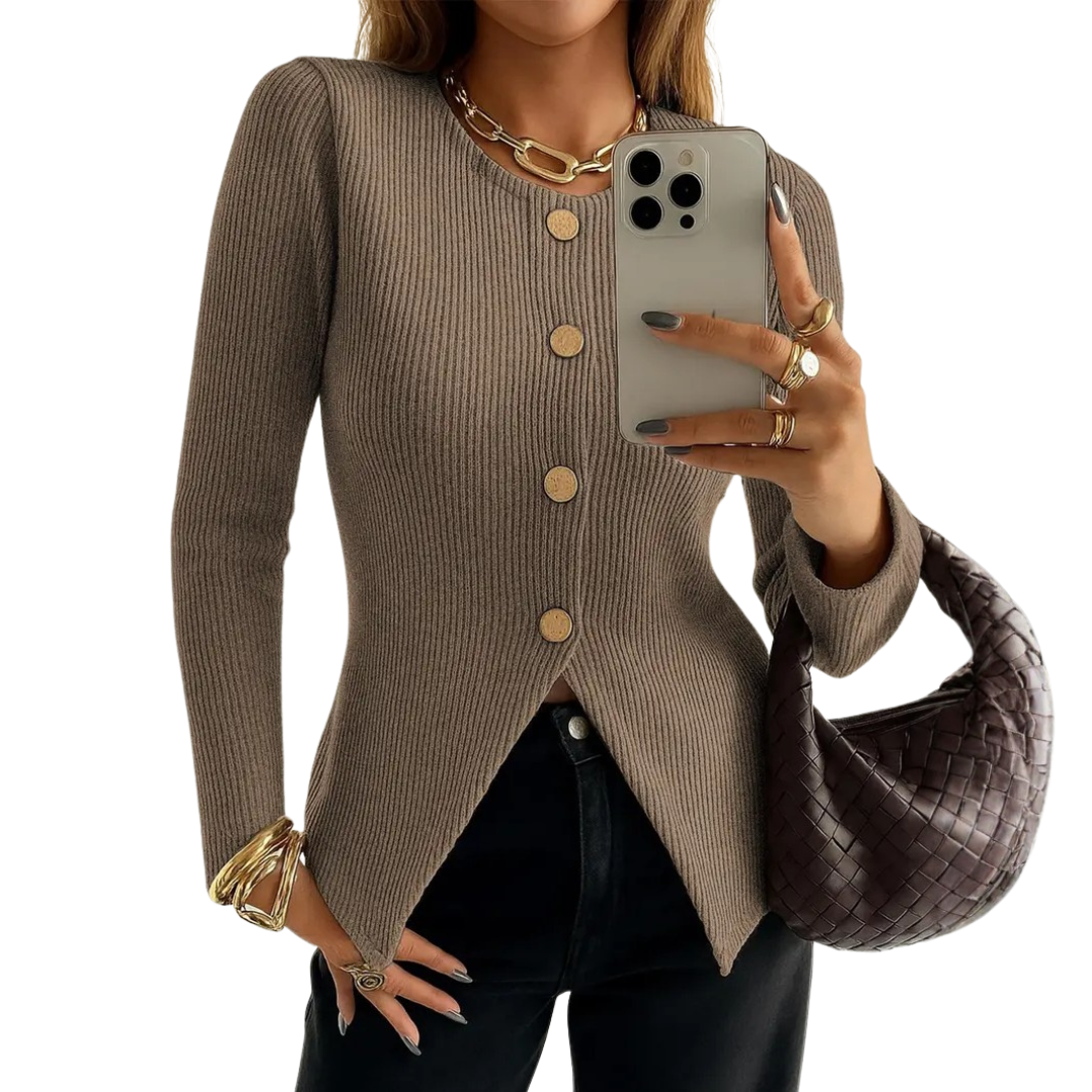 Charlotte | Twisted Ribbed Button-Front Knit Top