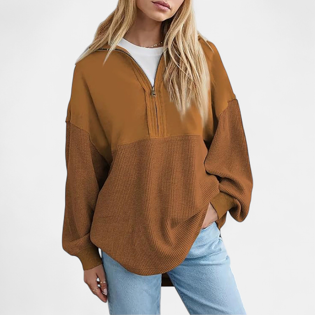 Yvette | Cosy Half-Zip Waffle Knit Pullover