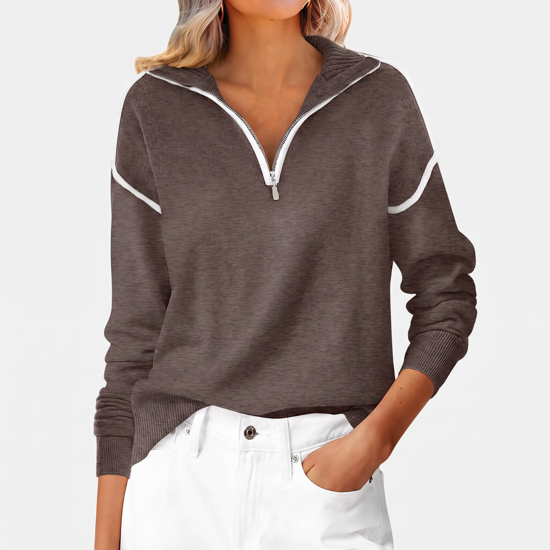 Women's Colour Block Half Zip Knit Pullover Sweater