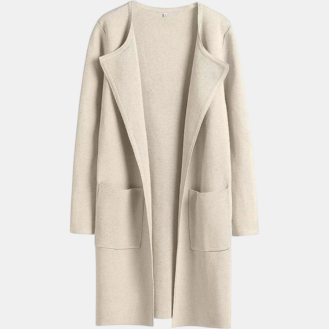 Women's Suit Collar Open Front Longline Knit Cardigan