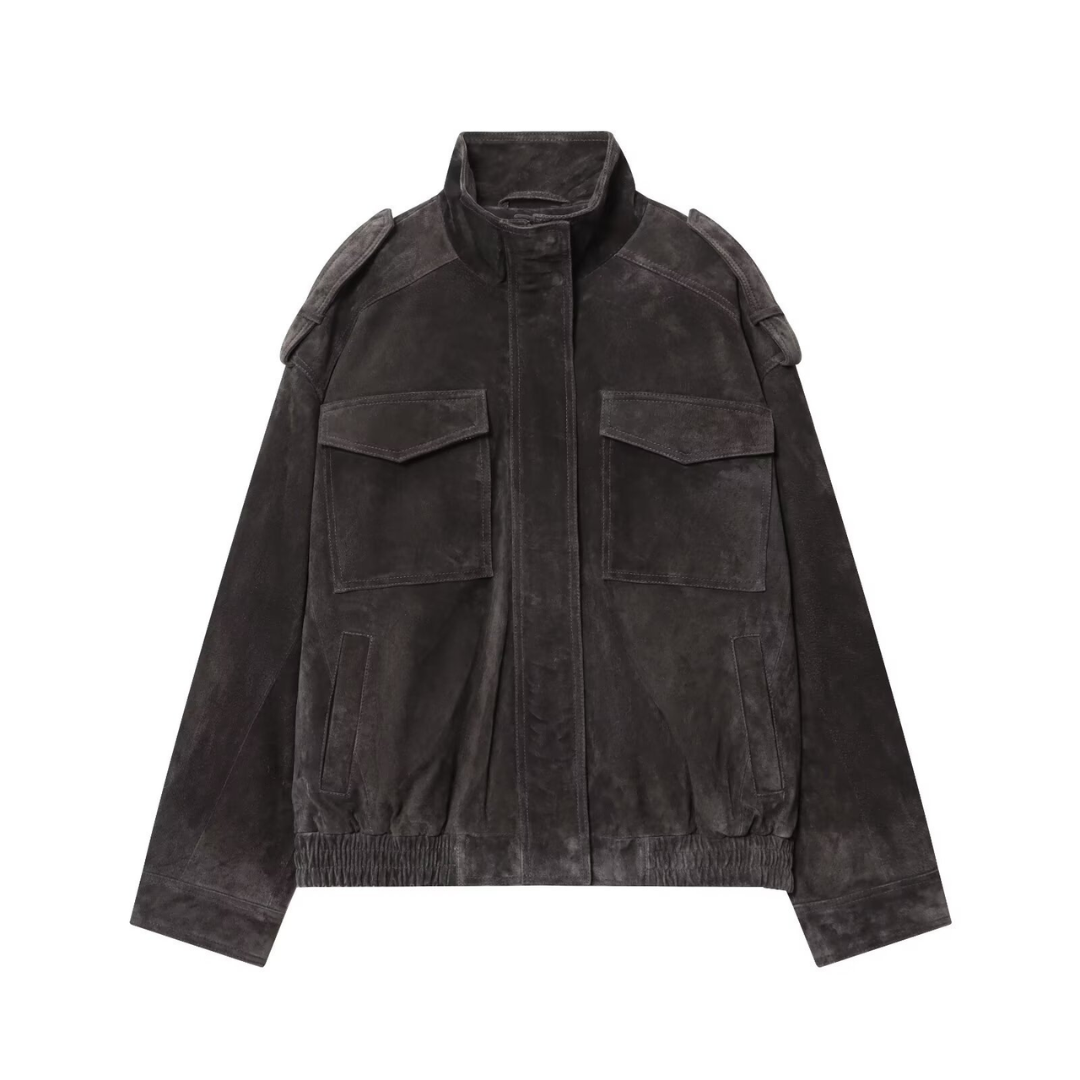Millie | Suede Texture Bomber Jacket