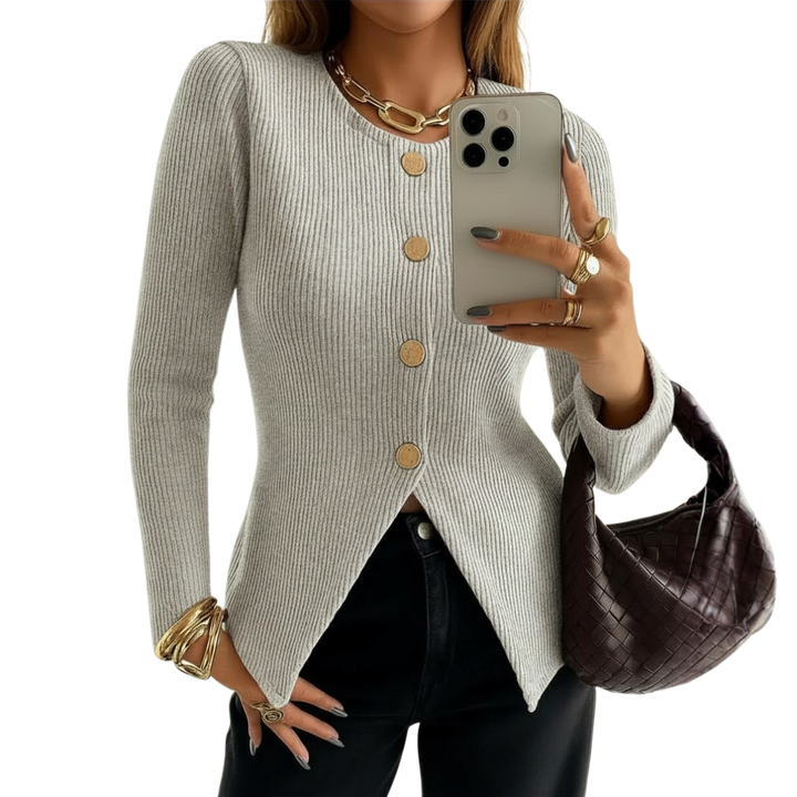 Charlotte | Twisted Ribbed Button-Front Knit Top