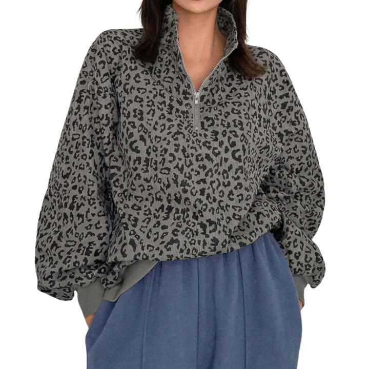 Emily | Leopard Print Zip-Up Corduroy Hoodie