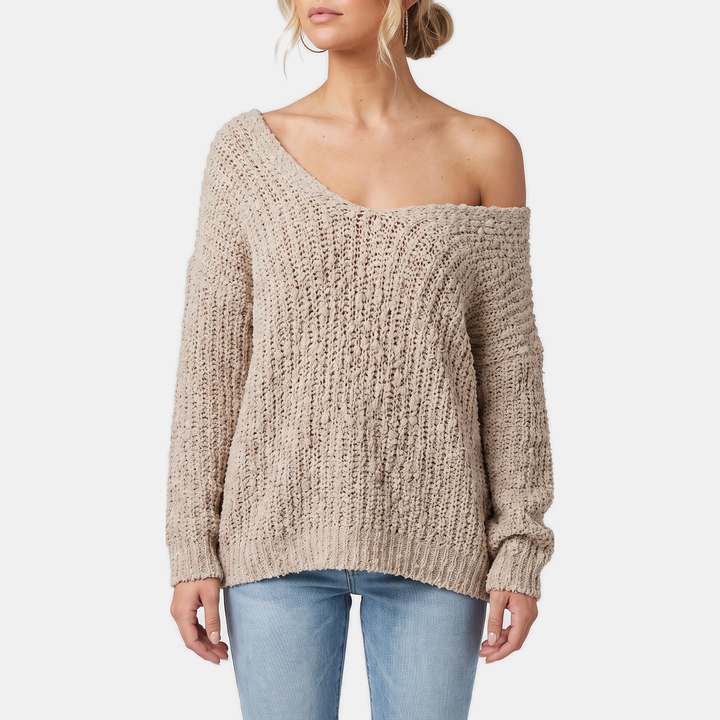 Women's Drop Shoulder Hollow Knit Pullover V | Neck Sweater