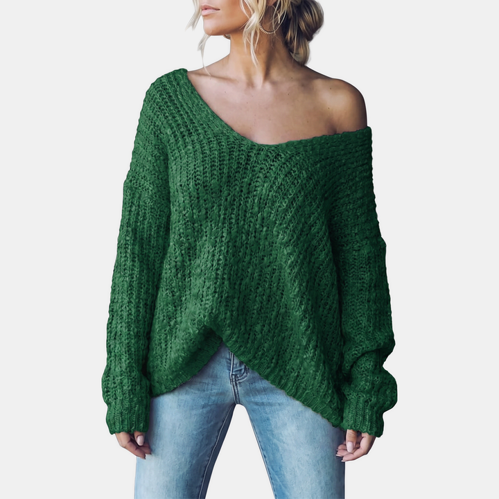 Women's Drop Shoulder Hollow Knit Pullover V | Neck Sweater