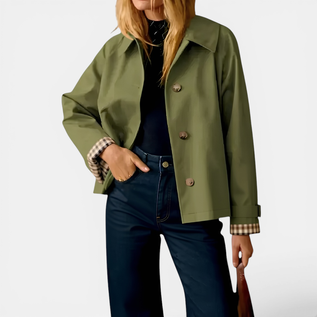 Hayley | Plaid-Lined Cropped Trench Coat