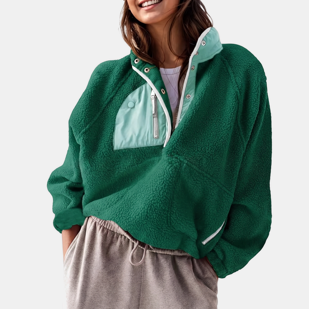 Women's Fleece Stand Collar Zip Up Cropped Jacket with Pockets