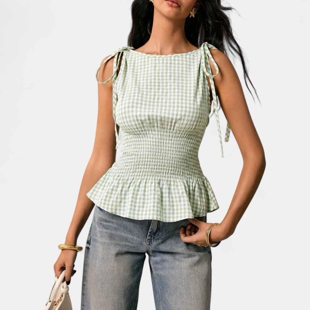 Daisy | Vintage Plaid Ruffle Hem Tank Top
