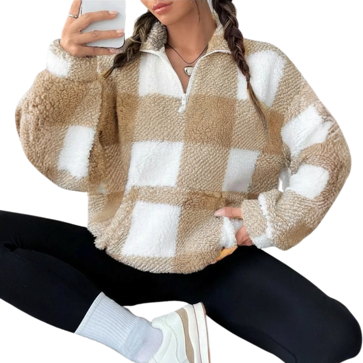 Amelia | Cosy Plaid Half-Zip Fleece Sweatshirt