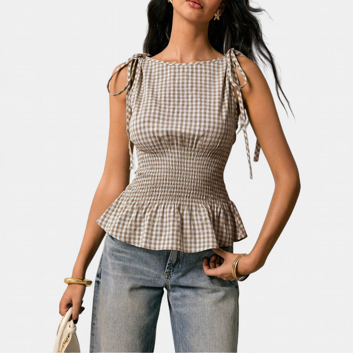 Daisy | Vintage Plaid Ruffle Hem Tank Top