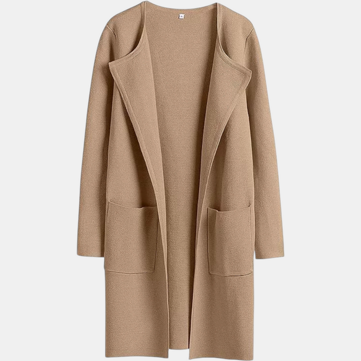 Women's Suit Collar Open Front Longline Knit Cardigan