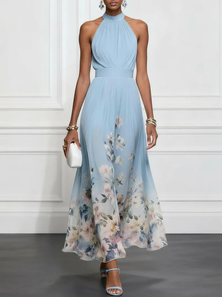Annie | Maxi dress chiffon with flowers blue