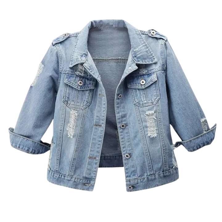 Amelia | Distressed Cropped 3/4 Sleeve Denim Jacket