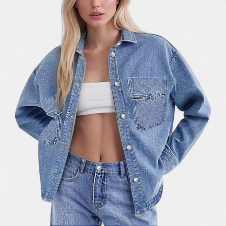 Leah | Vintage Washed Drop Shoulder Denim Jacket
