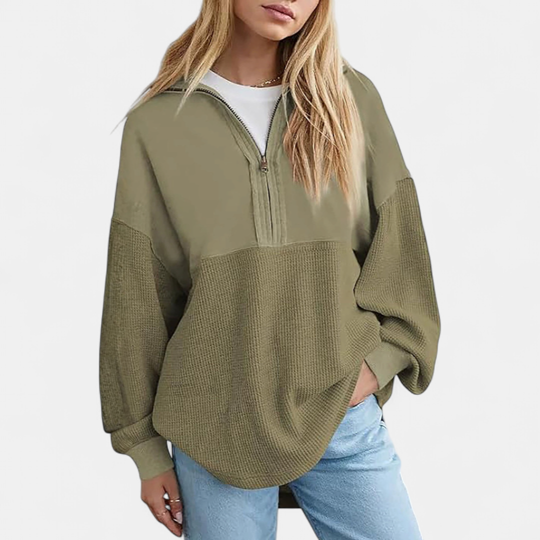 Yvette | Cosy Half-Zip Waffle Knit Pullover