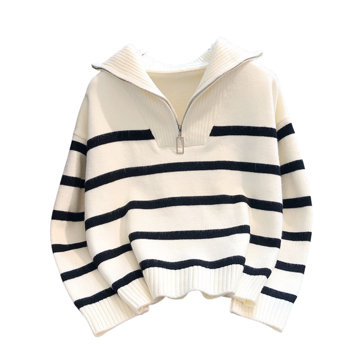 Ruby | Striped Contrast Half-Zip Sweater