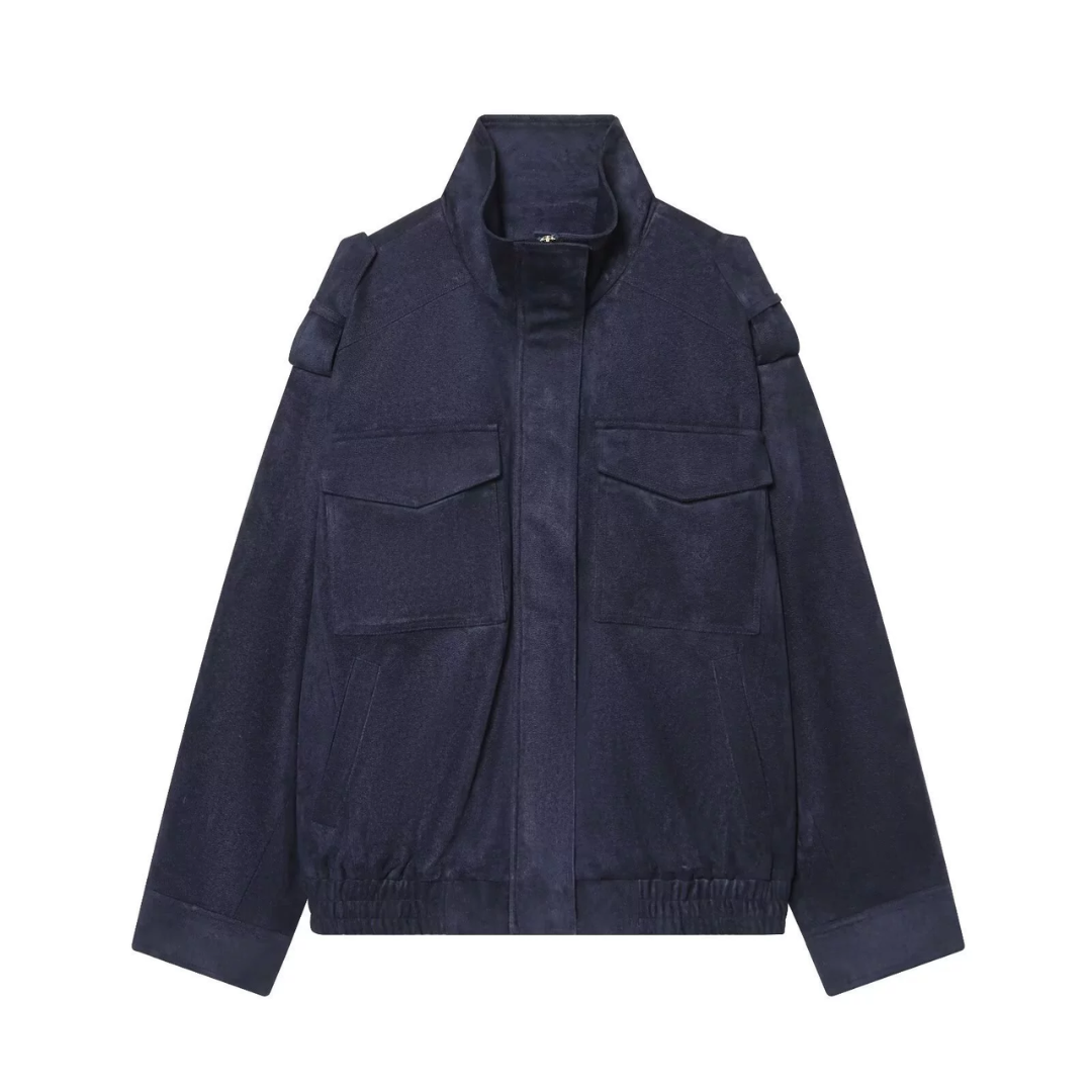 Millie | Suede Texture Bomber Jacket