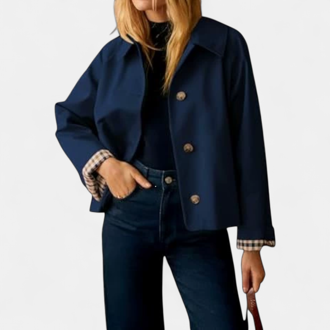 Millie | Classic Plaid-Lined Cropped Trench Coat
