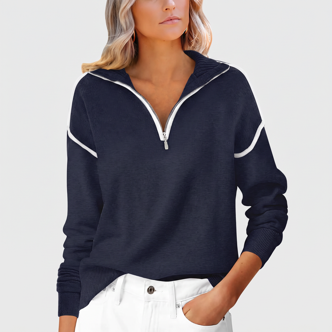 Women's Colour Block Half Zip Knit Pullover Sweater