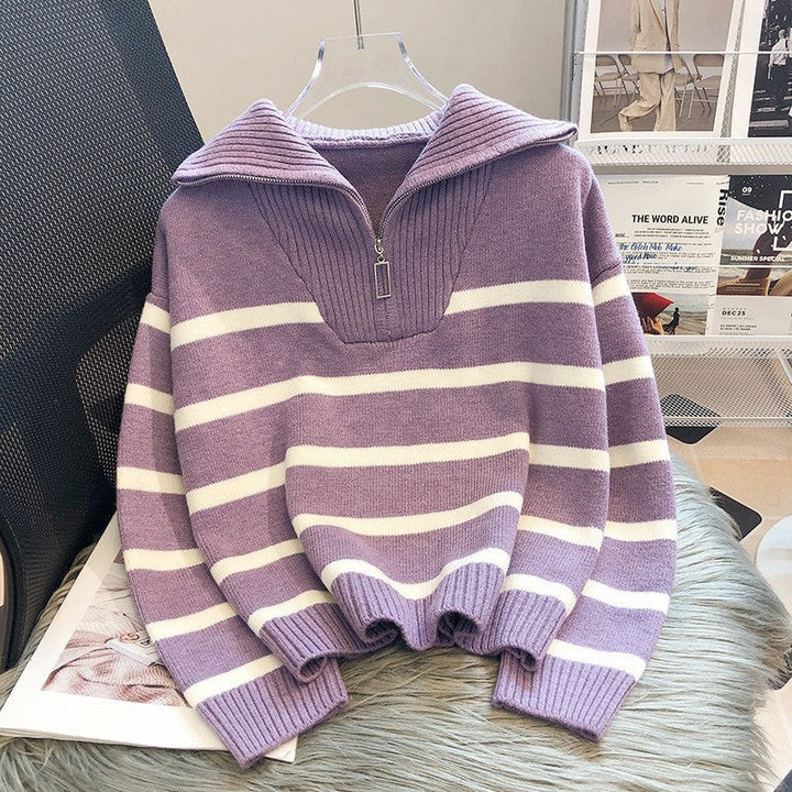 Jacinta | Chic Striped Long Sleeve Collared Top