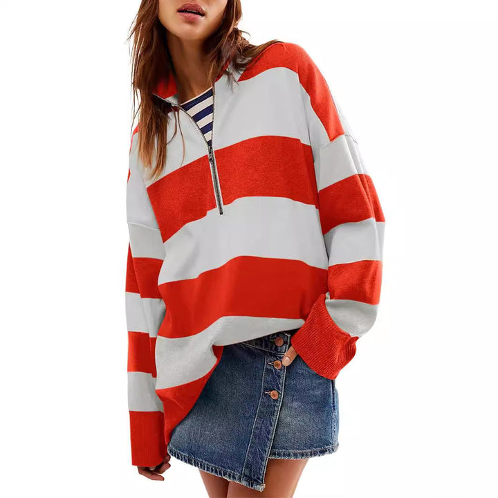 Danielle | Comfy Long Sleeve Pullover Sweater With Half Zipper